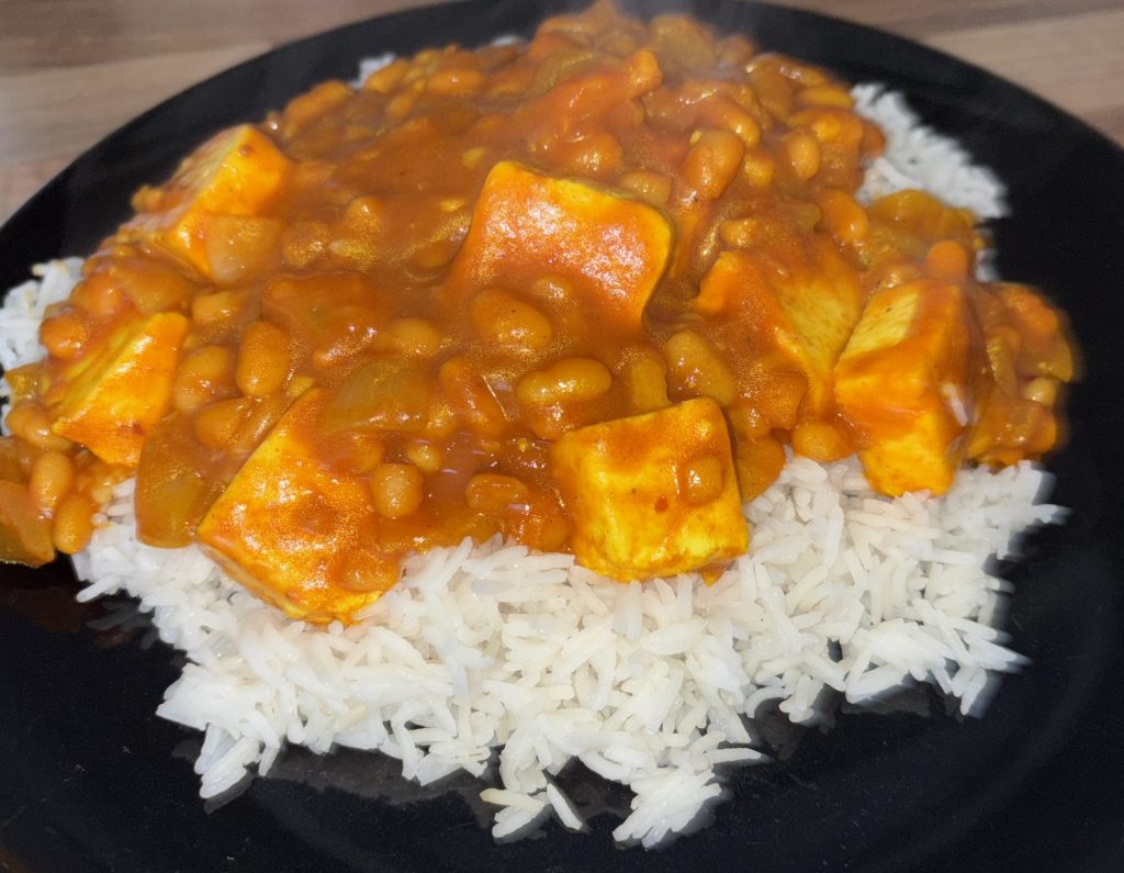 Baked Bean & Paneer Curry with Garlic Basmati Rice